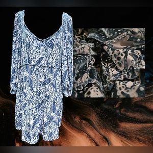 Vintage Betsey Johnson Blue Velvet Paisley Dress Size XL